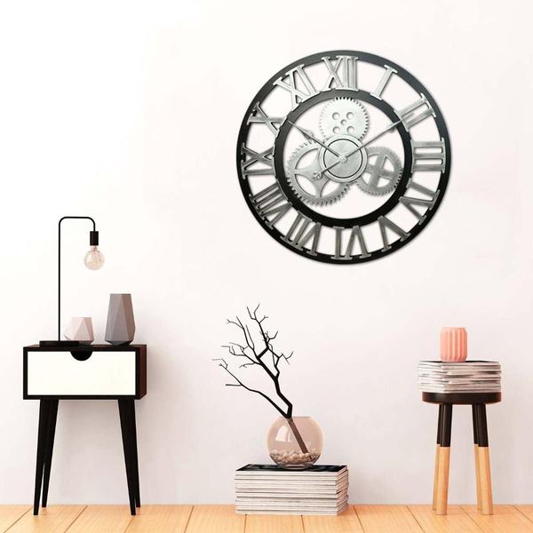 wall clocks 60cm 3d circular retro roman wrought hollow iron vintage large mute decorative clock on the decoration home
